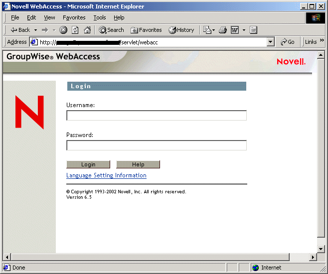 Page de login de GroupWise WebAccess