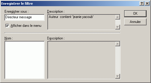 Bote de dialogue Enregistrer le filtre