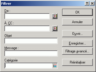 Bote de dialogue de filtre de base