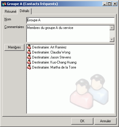 Bote de dialogue Groupe affichant l'onglet Dtails
