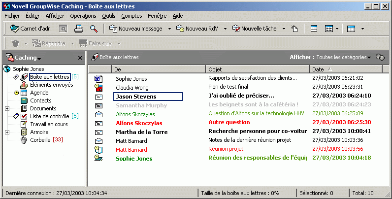 Vue Bote aux lettres avec le mode Caching slectionn