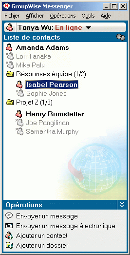 Fentre principale de GroupWise Messenger