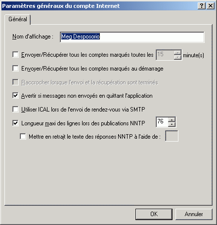 Bote de dialogue Paramtres gnraux du compte Internet