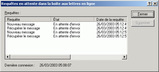 Bote de dialogue Requtes en attente