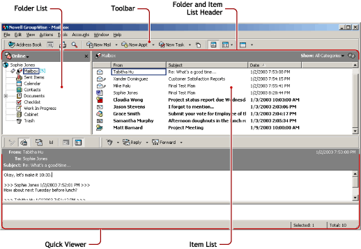 Fentre principale de GroupWise