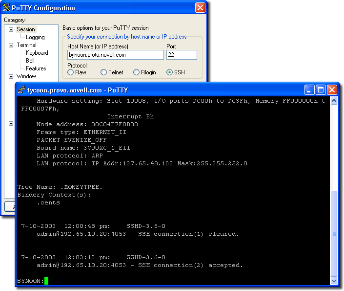 PuTTy, utilitaire OpenSSH d'un tiers.