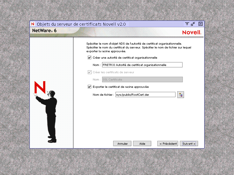�cran d'installation du serveur de certificats Novell
