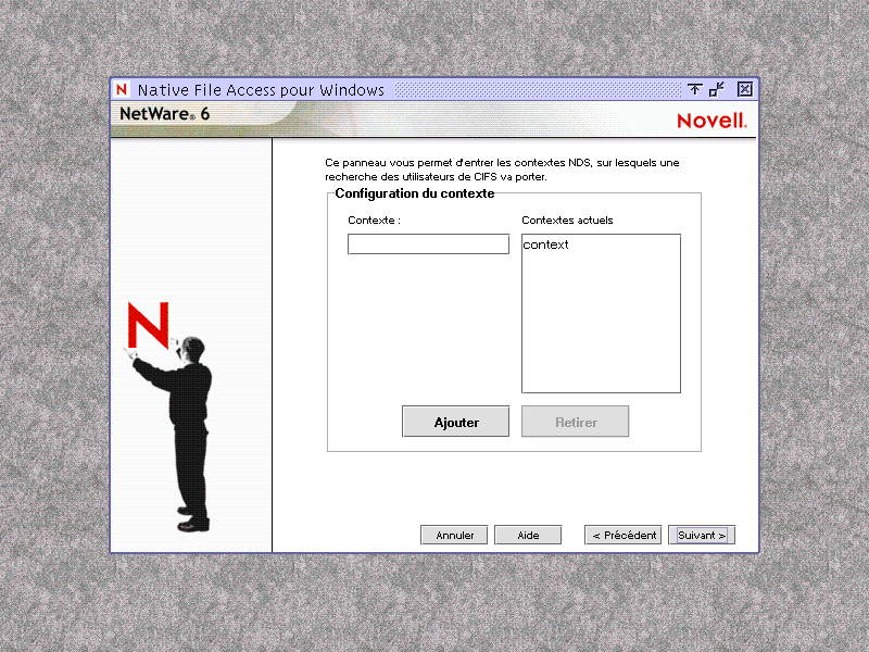 �cran de configuration du contexte