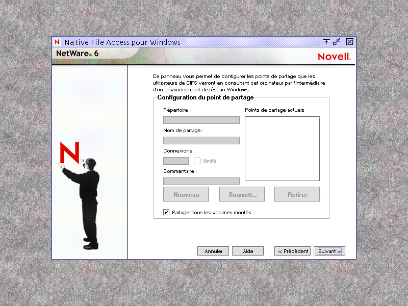 �cran Configuration du point de partage