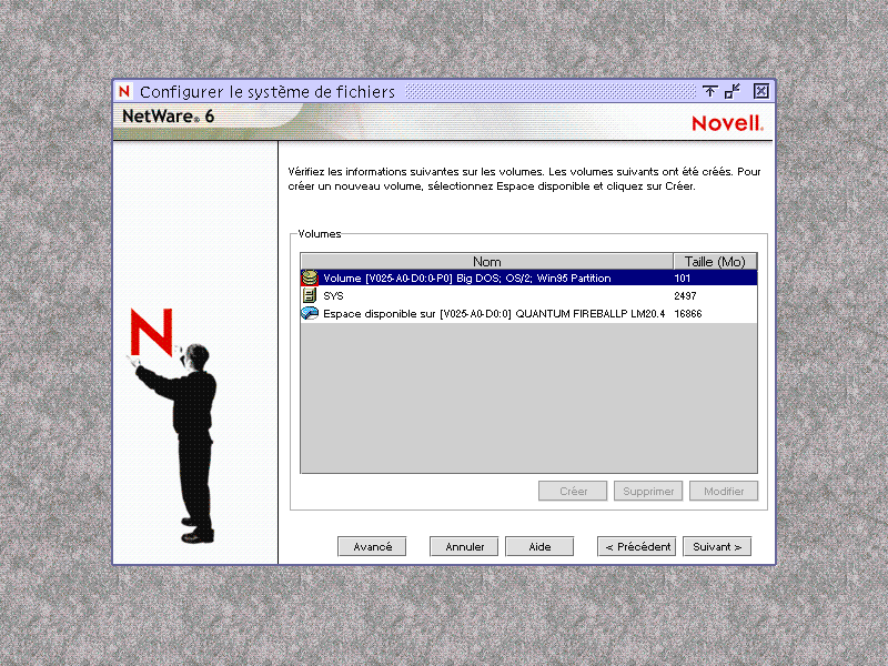 �cran Configurer le syst�me de fichiers