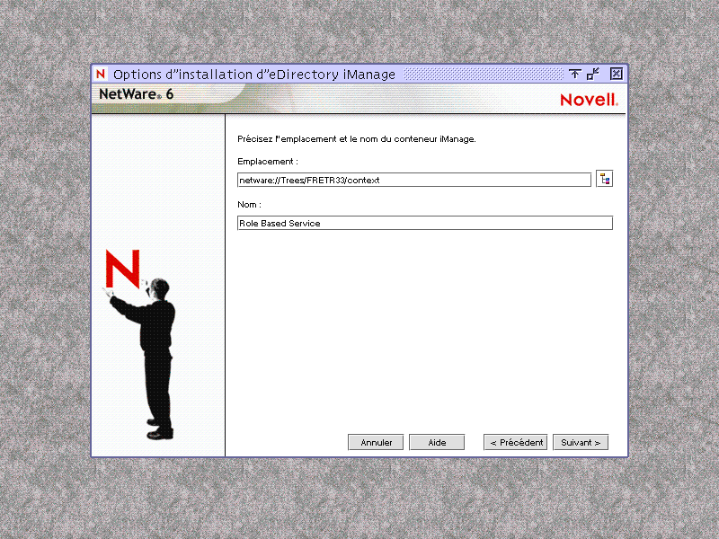 �cran des options d'installation d'eDirectory iManager
