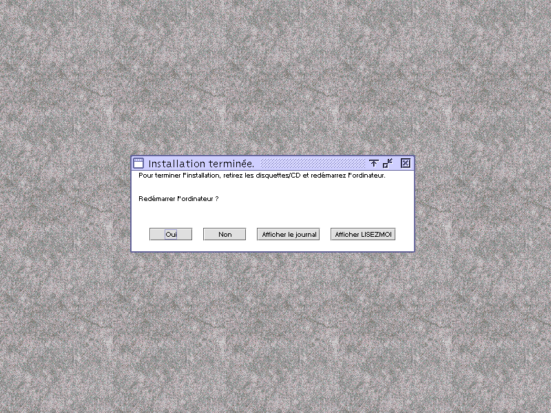 Écran Installation terminée