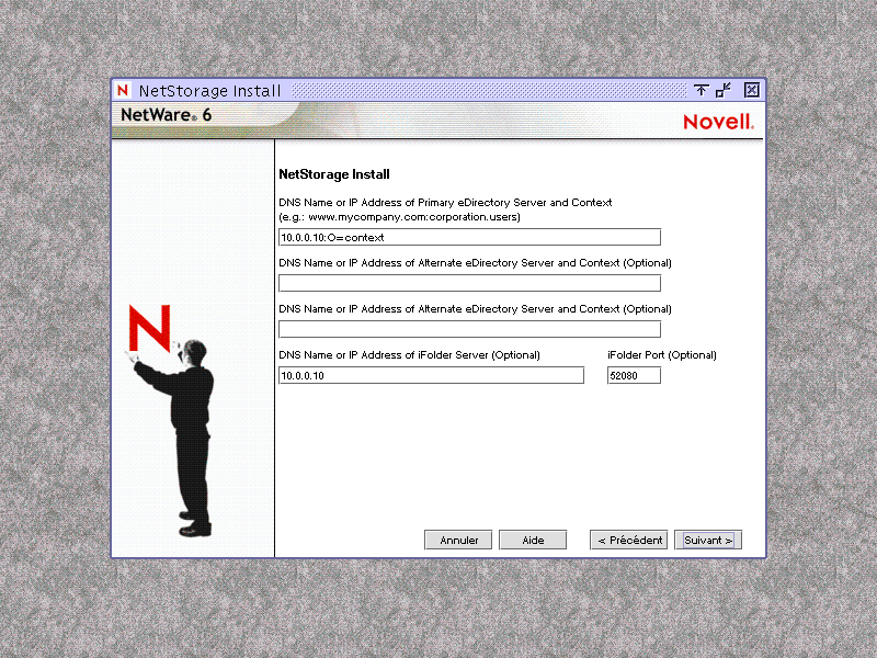 �cran d'installation de NetStorage