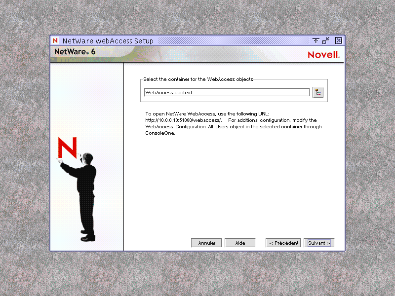 �cran de configuration de NetWare WebAccess
