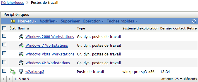 Liste des groupes de postes de travail classés par système d'exploitation