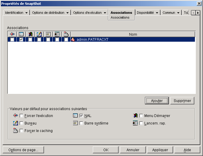 Objet Application > onglet Associations > page Associations