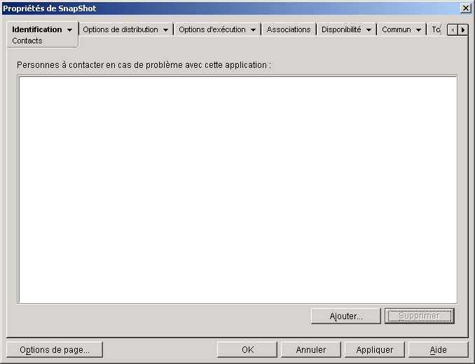 Objet Application > onglet Identification > page Contacts 
