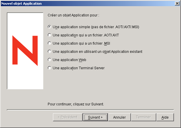 Bote de dialogue de la nouvelle application