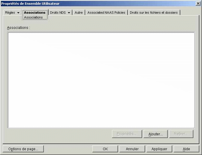 Page des associations de l'objet Ensemble Utilisateur