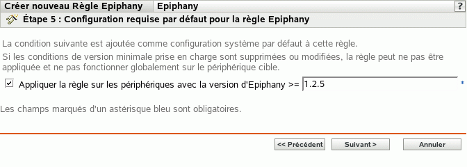 Page Configuration requise par défaut pour la stratégie Epiphany