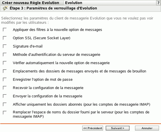 Page Paramètres de verrouillage Evolution