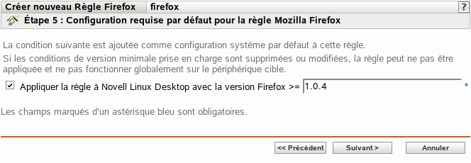Page Configuration requise par défaut pour la stratégie Mozilla Firefox