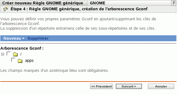 Page Création de l'arborescence GConf