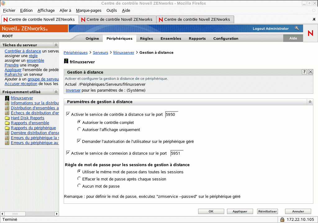 Page Gestion à distance