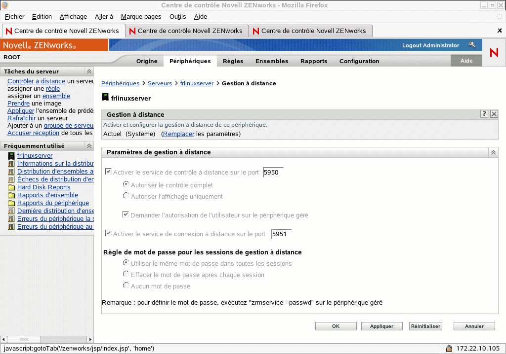 Page Gestion à distance