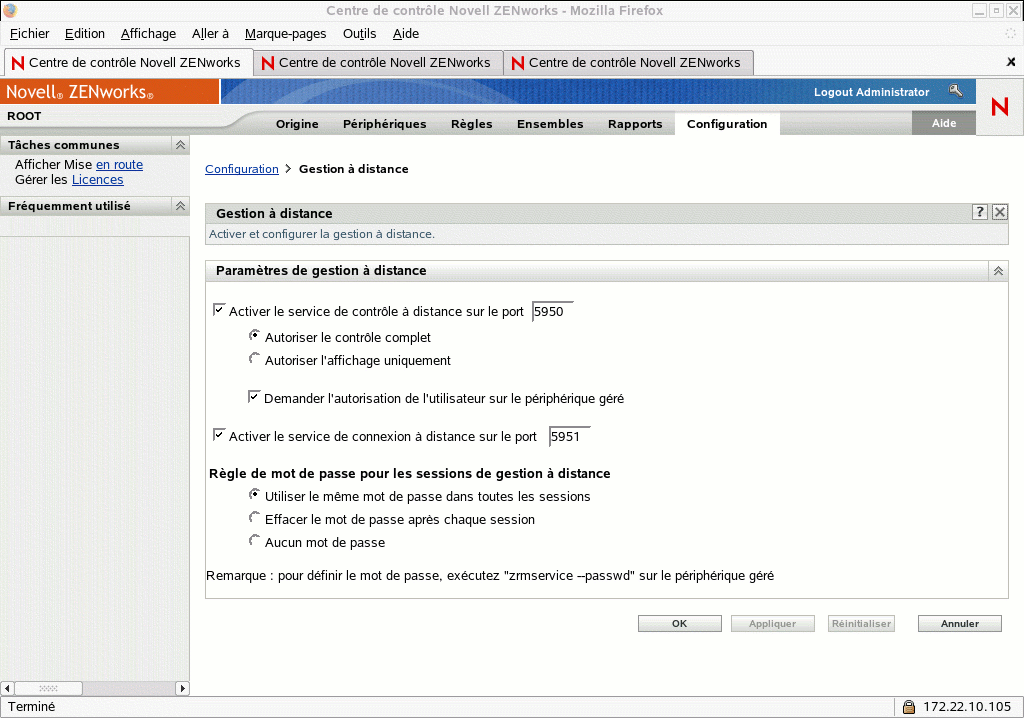 Page Gestion à distance
