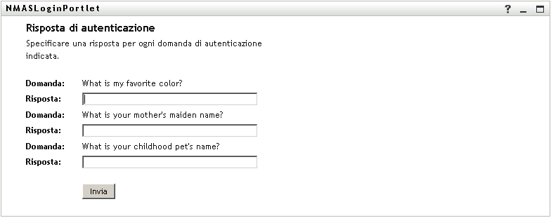acquisizione da schermo della pagina di autenticazione CHAP