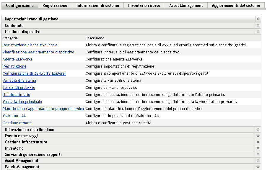 Scheda Configurazione > riquadro Gestione dispositivi