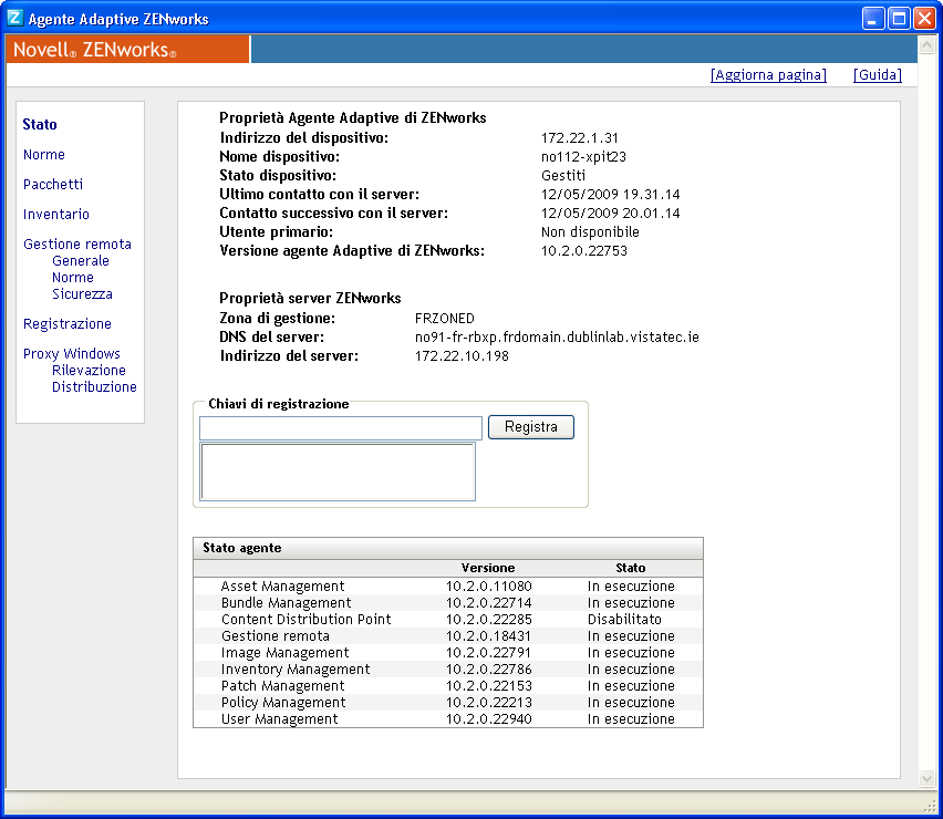Proprietà dell'agente Adaptive di ZENworks