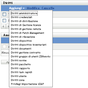 Elenco a discesa con opzioni del menu Aggiungi