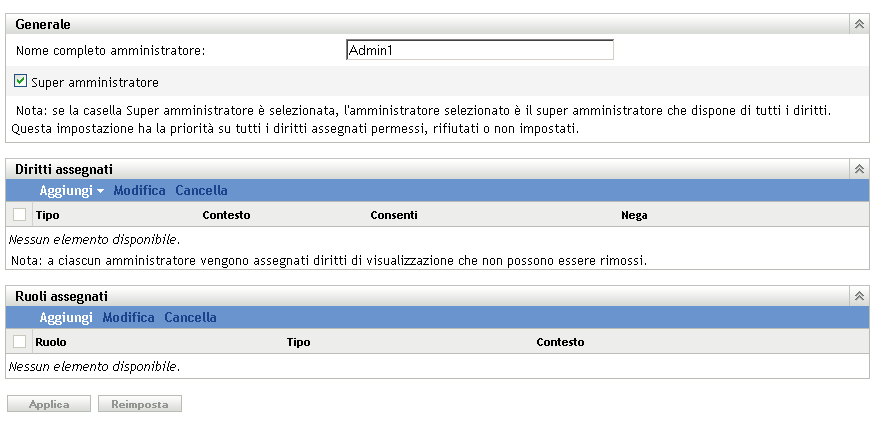 Dettagli account amministratore
