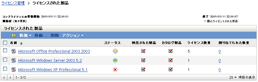 ［ライセンスされた製品］ページ