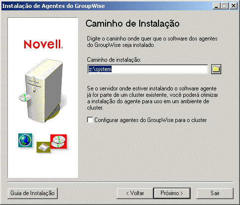 Pgina Caminho de Instalao