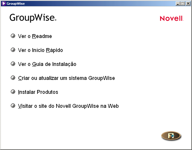 Pgina principal da Instalao do GroupWise