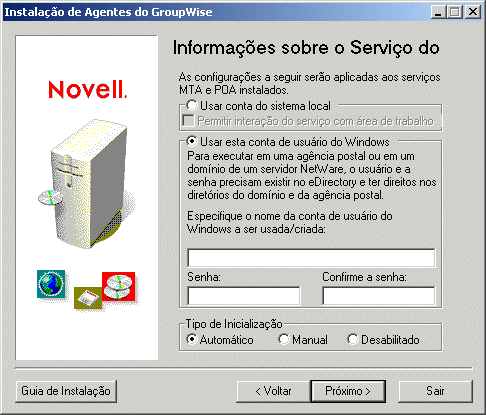 Caixa de dilogo Informaes sobre o Servio do Windows