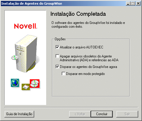 Página Instalação concluída