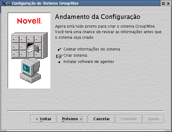 Andamento da Configuração: Página Criar sistema