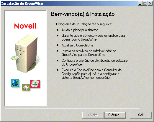 Página Bem-vindo à instalação do GroupWise