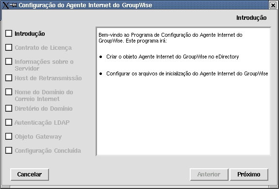 Programa de configuração do Agente Internet