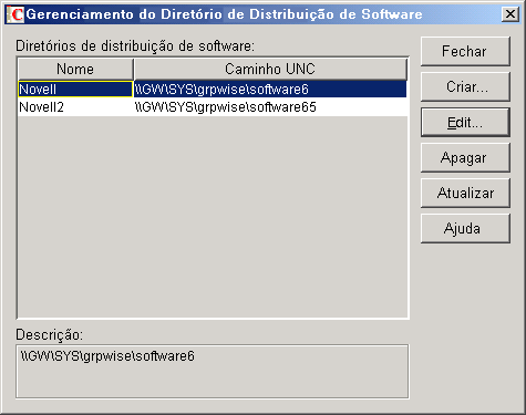 Caixa de diálogo Gerenciamento do Diretório de Distribuição de Software