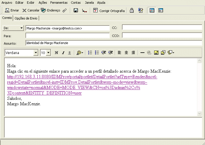 Enviando um link por e-mail com informações do perfil