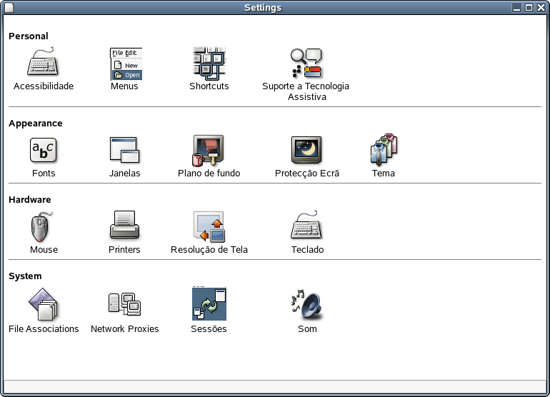 Comparando o Painel de Controle do Windows s Configuraes Pessoais do Novell Linux Desktop