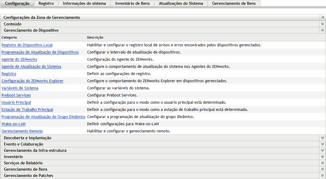 Guia Configuração > painel Gerenciamento de Dispositivo