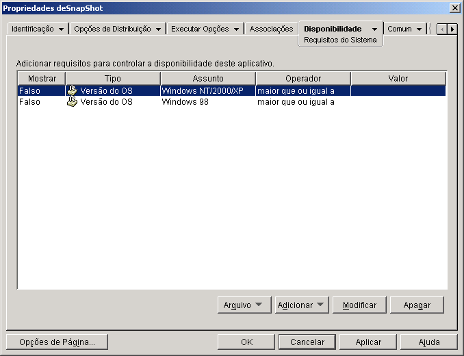 Objeto Aplicativo > guia Disponibilidade > pgina Requisitos do Sistema