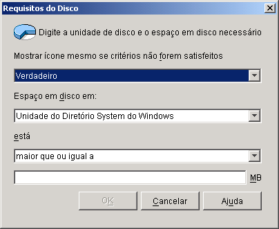 Caixa de dilogo Requisitos do Disco
