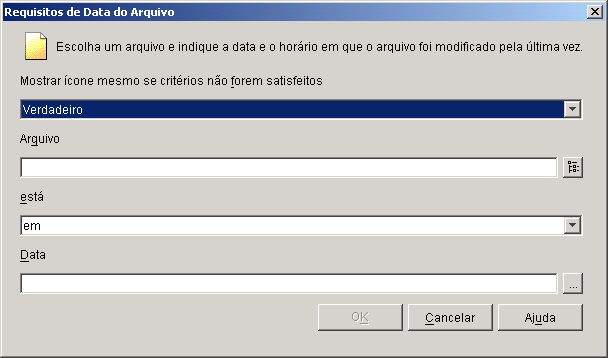 Caixa de dilogo Requisitos de Data do Arquivo